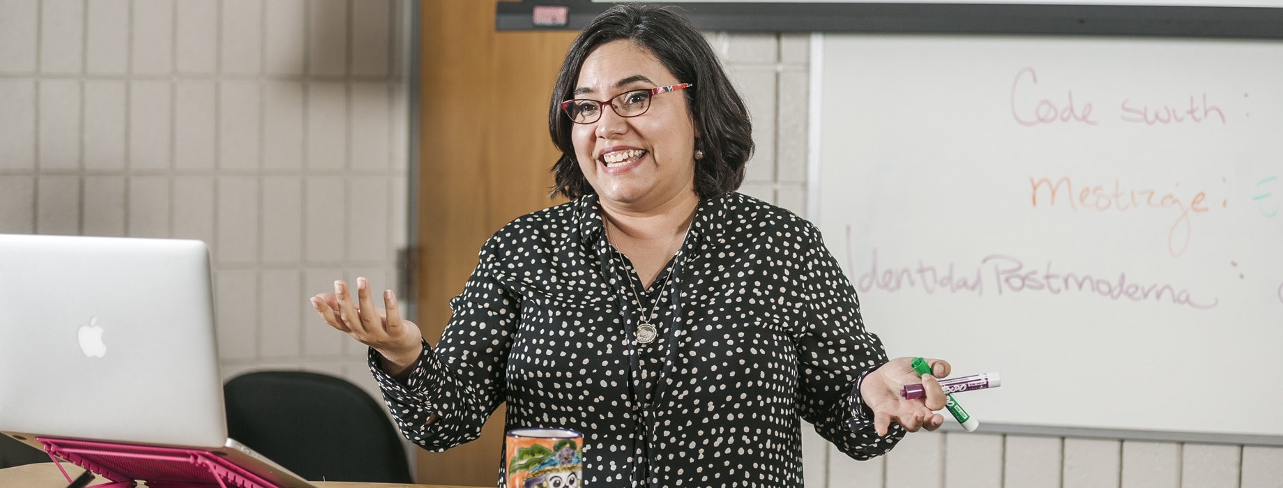 Dr. Leticia Espinoza teaches in a lecture hall at Cornerstone University