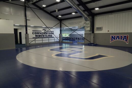 Interior of the Steven J. Cochlan Wrestling & Training Center at Cornerstone University