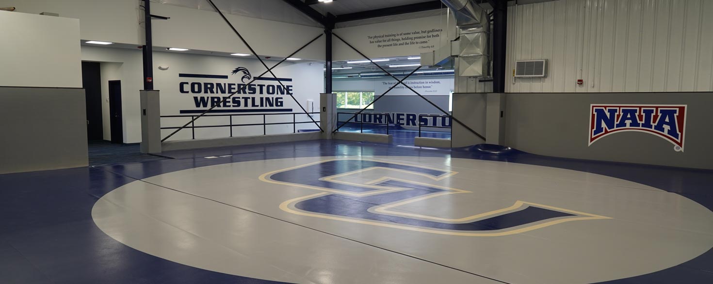 Interior of the Steven J. Cochlan Wrestling & Training Center at Cornerstone University