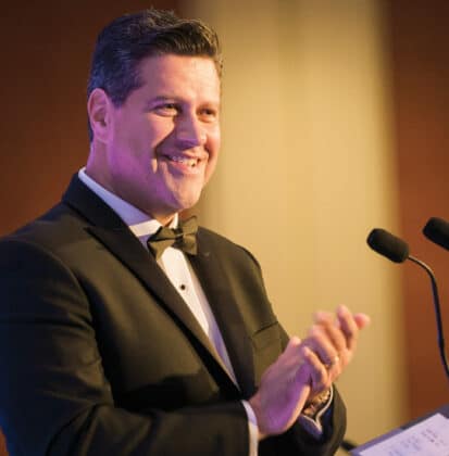 Gerson Moreno-Riaño speaking at the Inaugural Gala at the Amway Grand Plaza Hotel