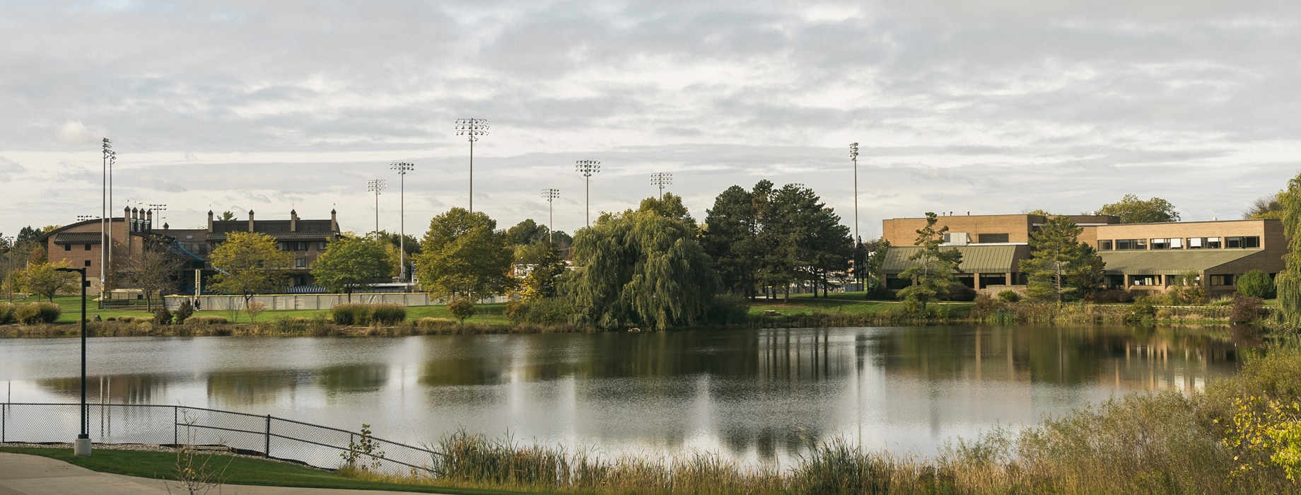 Campus pond at Cornerstone University located near the De Witt Baseball field and Grand Rapids Theological Seminary