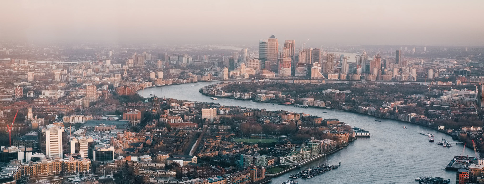 Aerial view of city with river