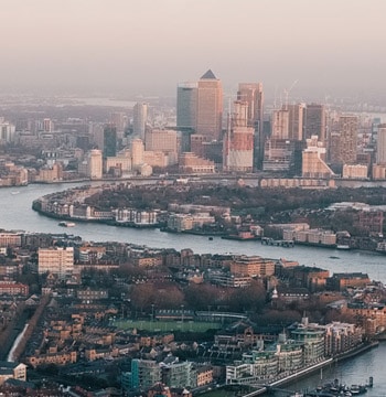 Aerial view of city with river