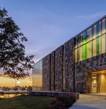 Exterior of De Wiitt Center for Science and Technology in the evening at Cornerstone University