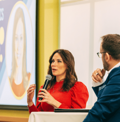 Former Michigan gubernatorial candidate Tudor Dixon speaking at Cornerstone's Fall 2023 Business Breakfast