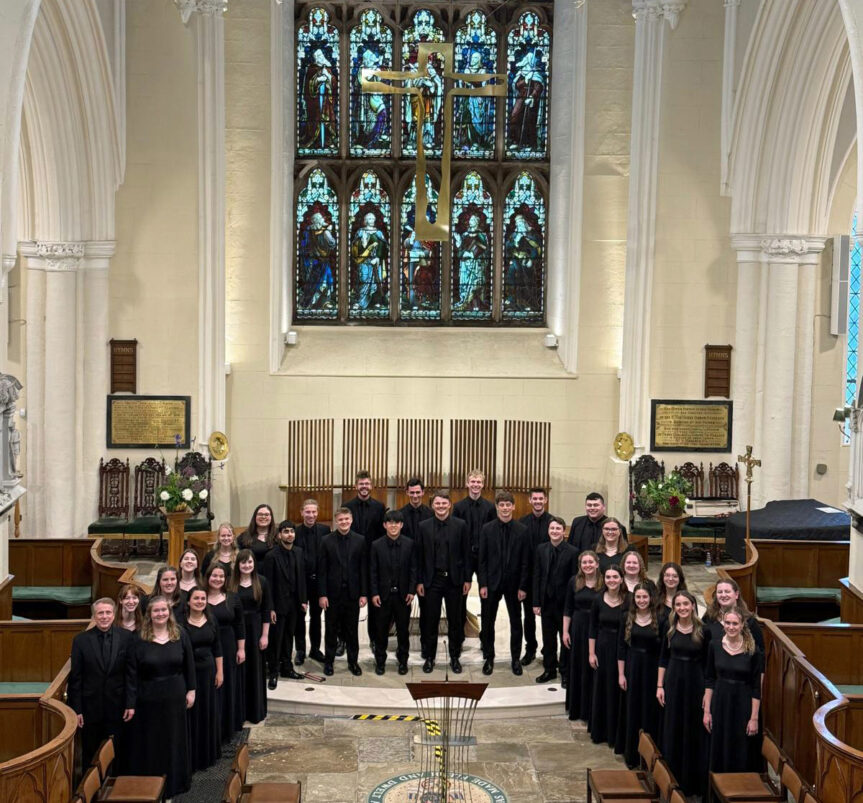University chorale performing in the UK