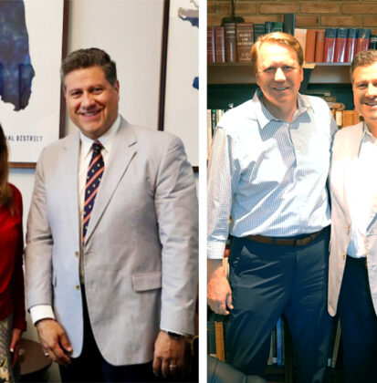 Cornerstone University President Gerson Moreno-Riaño pictured with Congresswoman Lisa McClain in Washington, D.C., and with Senator Aric Nesbitt on the Cornerstone University campus in Grand Rapids, Michigan