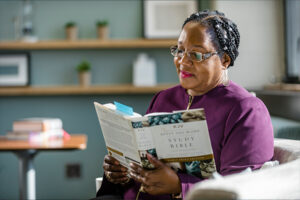 A Cornerstone Theological Seminary student reads a text book