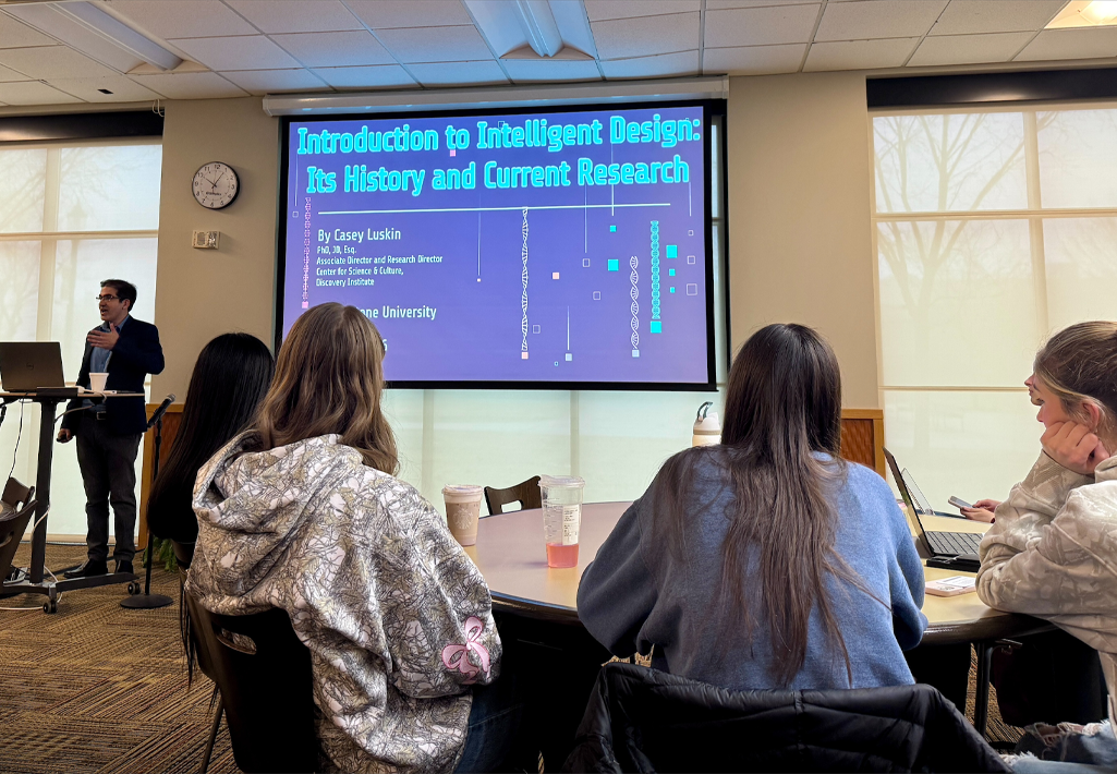 Dr. Casey Luskin presents intelligent design research presentation at Cornerstone University for staff, faculty, and students
