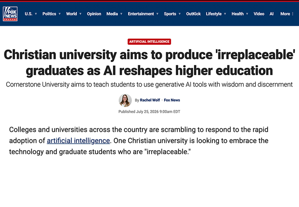 Fox News Features Cornerstone University's Vision for Artificial Intelligence in Higher Education - Cornerstone University
