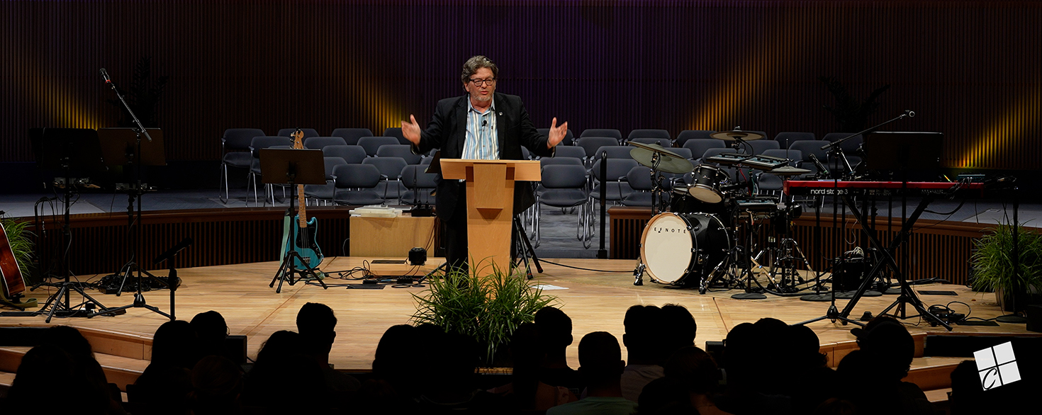 Dr. Groothuis preaching in Christ Chapel at Cornerstone University