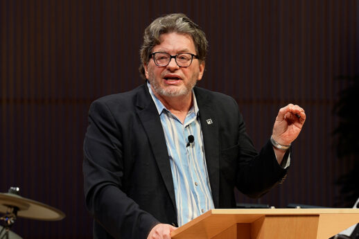 Dr. Groothuis preaching in Christ Chapel at Cornerstone University
