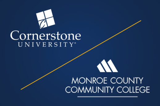 Cornerstone University and Monroe County Community College logos