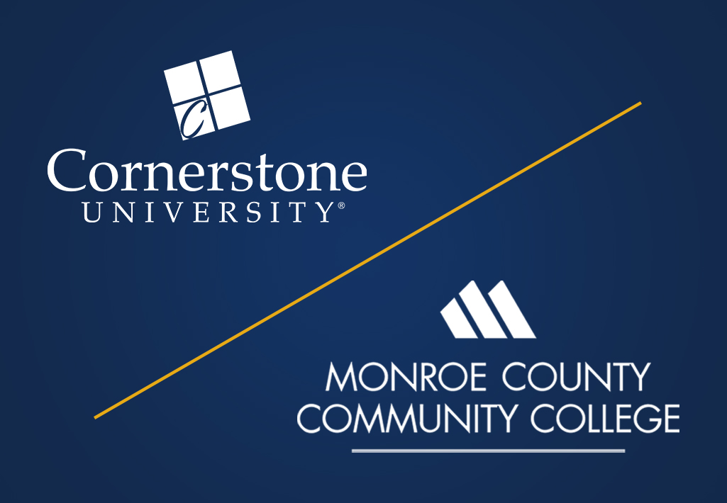 Cornerstone University and Monroe County Community College logos