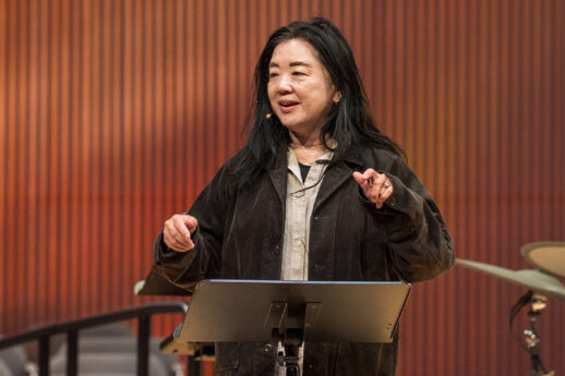 Joanna Ng preaches a chapel message in Christ Chapel at Cornerstone University