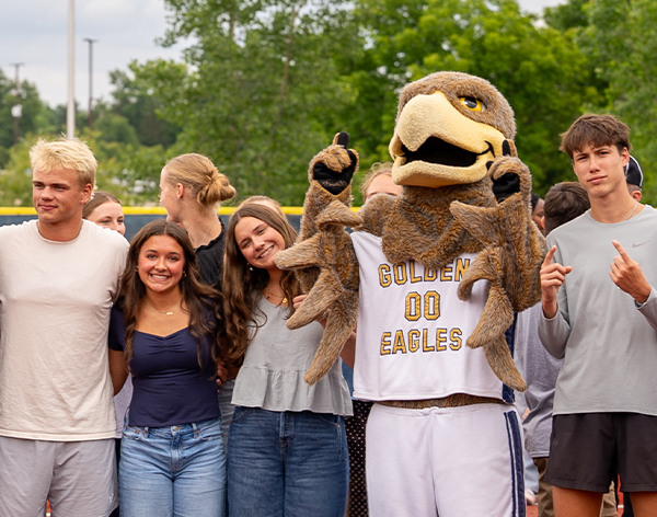 Cornerstone Students on Campus with Rocky