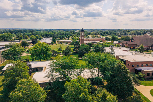 Cornerstone University campus and bell tower in Grand Rapids, Michigan