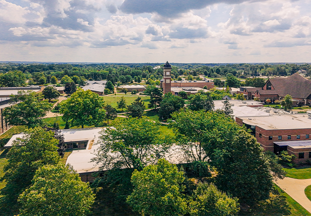 Cornerstone University campus and bell tower in Grand Rapids, Michigan
